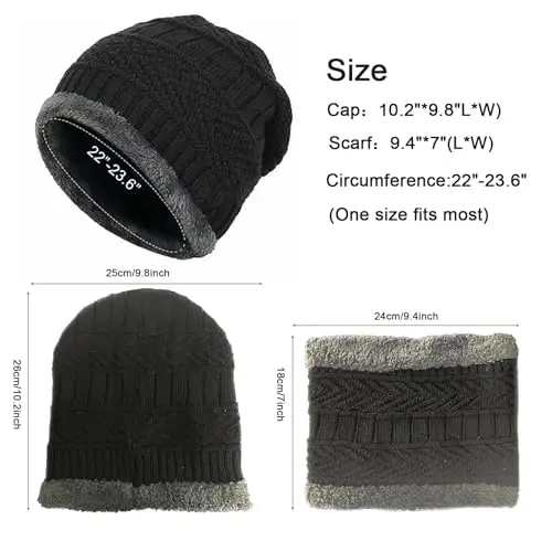 PFFY Warm Beanie Hat Scarf Set Knit Hats Thick Fleece Lined Winter Cap Neck Warmer for Men Women - 4
