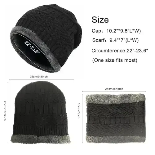 PFFY Warm Beanie Hat Scarf Set Knit Hats Thick Fleece Lined Winter Cap Neck Warmer for Men Women - 5