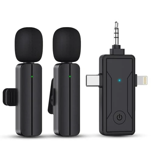 PGDLOF 3 in 1 Wireless Mini Microphone for iPhone Android Phone Camera - Bluetooth Lavalier Lapel Mic for Video Recording - Clip on Shirt Microphones for Tiktok YouTube Podcast Vlogging - PGDLOF