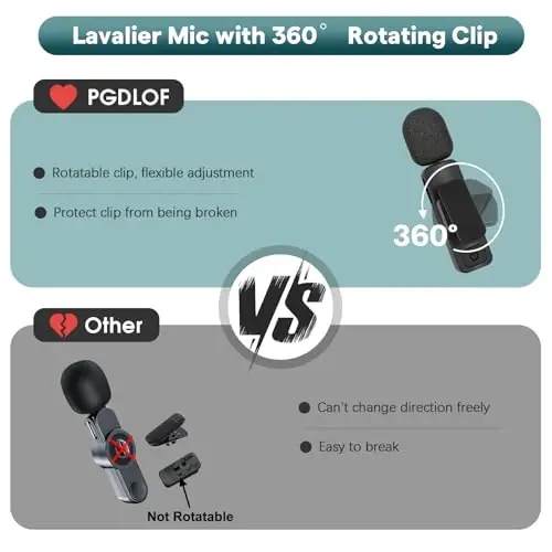 PGDLOF 3 in 1 Wireless Mini Microphone for iPhone Android Phone Camera - Bluetooth Lavalier Lapel Mic for Video Recording - Clip on Shirt Microphones for Tiktok YouTube Podcast Vlogging - 4