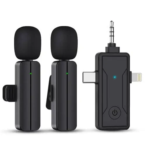 PGDLOF 3 in 1 Wireless Mini Microphone for iPhone Android Phone Camera - Bluetooth Lavalier Lapel Mic for Video Recording - Clip on Shirt Microphones for Tiktok YouTube Podcast Vlogging - 1