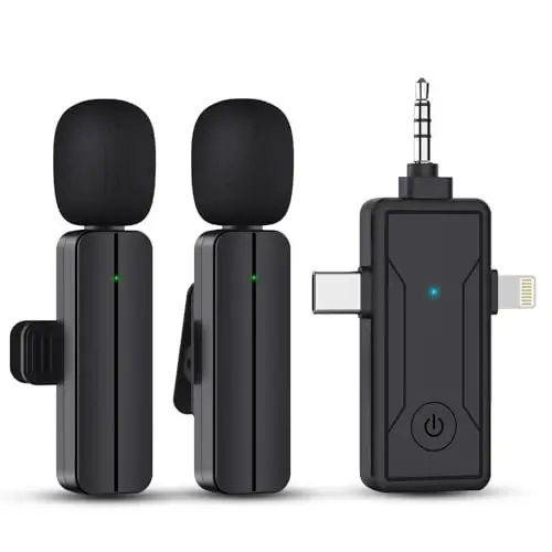 PGDLOF 3 in 1 Wireless Mini Microphone for iPhone Android Phone Camera - Bluetooth Lavalier Lapel Mic for Video Recording - Clip on Shirt Microphones for Tiktok YouTube Podcast Vlogging 