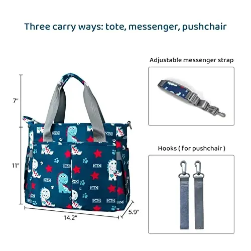 PHEBEN Diaper Bag Tote Satchel Waterproof Messenger Diaper Bags for Mom and Dad Multifunction Large Travel Tote Bags (Cute Dinosaur) - 3
