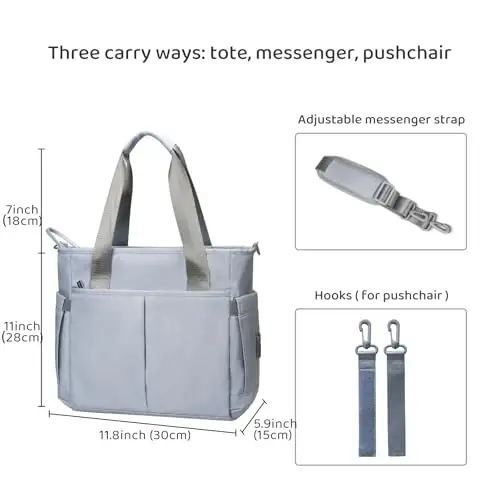 PHEBEN Diaper Bag Tote Satchel Waterproof Messenger Baby Diaper Bags for Mom and Dad Multifunction Medium Travel Tote Bags(Blue Grey) - 2