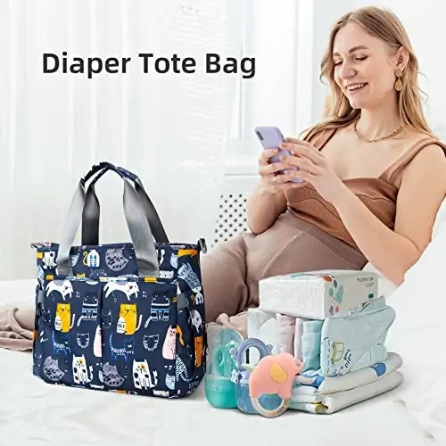 PHEBEN Diaper Bag Tote Satchel Waterproof Messenger Baby Diaper Bags for Mom and Dad Multifunction Medium Travel Tote Bags(Cat Paradise) - 2