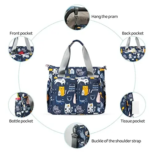 PHEBEN Diaper Bag Tote Satchel Waterproof Messenger Baby Diaper Bags for Mom and Dad Multifunction Medium Travel Tote Bags(Cat Paradise) - 4