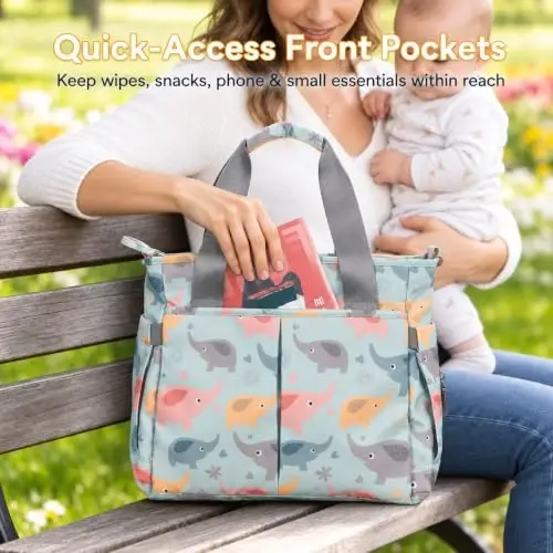 PHEBEN Diaper Bag Tote Medium Travel Baby Bag for Mom and Dad | Water-Resistant Maternity Bag with Insulated Bottle Pocket, Wet Dry Storage, Stroller Straps & Multiple Carrying Options - 6