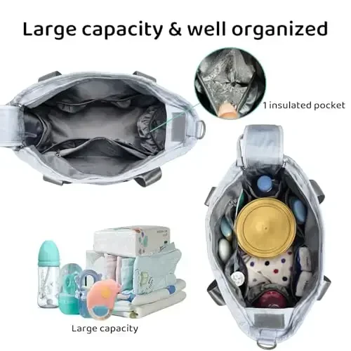 PHEBEN Diaper Bag Tote Satchel Messenger Diaper Bags for Mom and Dad Multifunction Large Travel Tote Bags(Blue Grey) - 4