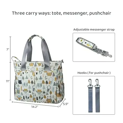 PHEBEN Diaper Bag Tote Satchel Waterproof Messenger Baby Diaper Bags for Mom and Dad Multifunction Medium Travel Tote Bags (Cute Owl) - 3