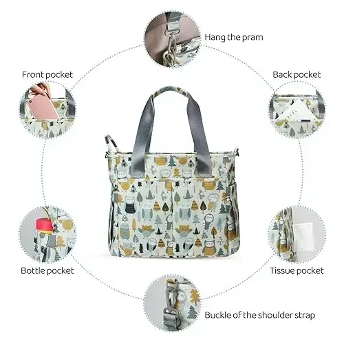 PHEBEN Diaper Bag Tote Satchel Waterproof Messenger Baby Diaper Bags for Mom and Dad Multifunction Medium Travel Tote Bags (Cute Owl) - 4