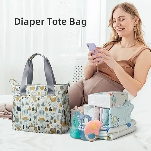 PHEBEN Diaper Bag Tote Satchel Waterproof Messenger Baby Diaper Bags for Mom and Dad Multifunction Medium Travel Tote Bags (Cute Owl) - MODAZONE (1)