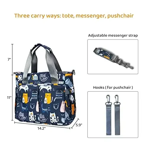 PHEBEN Diaper Bag Tote Satchel Waterproof Messenger Baby Diaper Bags for Mom and Dad Multifunction Medium Travel Tote Bags(Cat Paradise) - 3