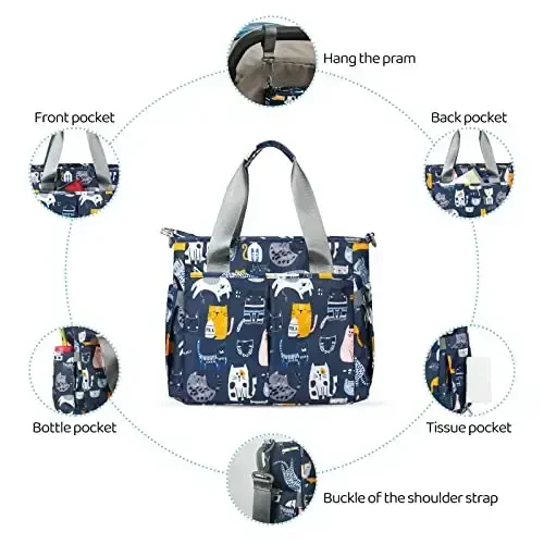 PHEBEN Diaper Bag Tote Satchel Waterproof Messenger Baby Diaper Bags for Mom and Dad Multifunction Medium Travel Tote Bags(Cat Paradise) - 4