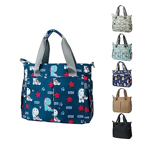 PHEBEN Diaper Bag Tote Satchel Waterproof Messenger Diaper Bags for Mom and Dad Multifunction Large Travel Tote Bags (Cute Dinosaur) 
