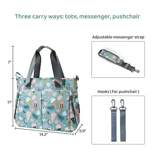 PHEBEN Pampers sumkasi Tote Satchel Suv o'tkazmaydigan Messenger Pampers sumkalari Ona va ota uchun Ko'p funksiyali Katta sayohat sumkalari (Multfilm Dessert) - 3