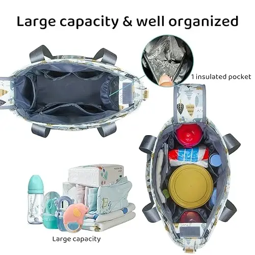 PHEBEN Сумка для подгузников, водонепроницаемая сумка-мессенджер для подгузников для мамы и папы, многофункциональная средняя дорожная сумка (Милая сова) - 5