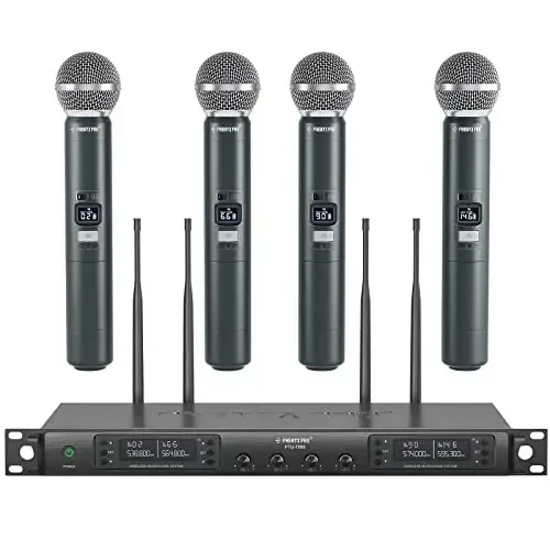 Phenyx Pro Wireless Microphone System, Quad Channel Wireless Mic, w/ 4x40 UHF Frequencies, Auto Scan, 328ft Long Range, 4 Handheld Dynamic Microphone for Singing, Church, Karaoke (PTU-7000-4H) - 1