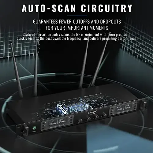 Phenyx Pro Simsiz Mikrofon Tizimi, 4x40 UHF Chastotali To‘rt Kanalli Simsiz Mikrofon, Avtomatik Skrining, 100 m Uzoq Masofa, Ashula Aytish, Cherkov, Karaoke Uchun 4 Qo‘lda Dinamik Mikrofon (PTU-7000-4H) - 5