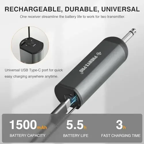 Phenyx Pro Single Digital Wireless Microphone System, w/Mini Receiver, Bodypack Transmitter,15 Channels in 900MHz UHF Band, Headset/Lapel Microphone for Karaoke, Singer, Church, Wedding (PDP-1-1B) - 5