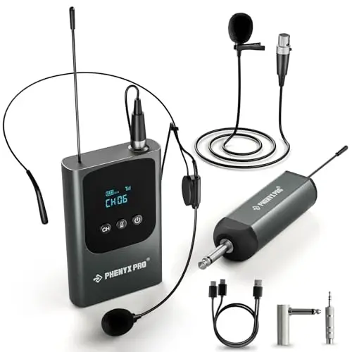 Phenyx Pro Single Digital Wireless Microphone System, w/Mini Receiver, Bodypack Transmitter,15 Channels in 900MHz UHF Band, Headset/Lapel Microphone for Karaoke, Singer, Church, Wedding (PDP-1-1B) - Phenyx Pro