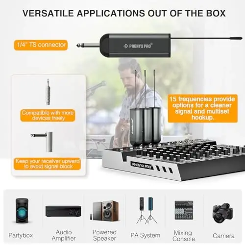 Phenyx Pro Single Digital Wireless Microphone System, w/Mini Receiver, Bodypack Transmitter,15 Channels in 900MHz UHF Band, Headset/Lapel Microphone for Karaoke, Singer, Church, Wedding (PDP-1-1B) - 6