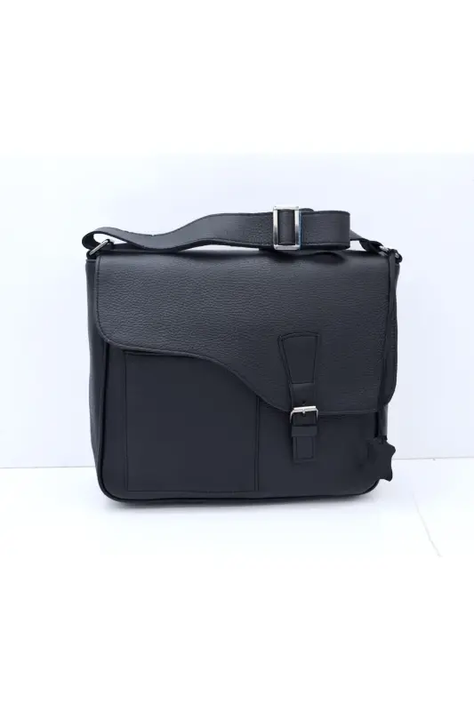 Philip Black Genuine Real Leather Messenger&Document Bag-Black - 1