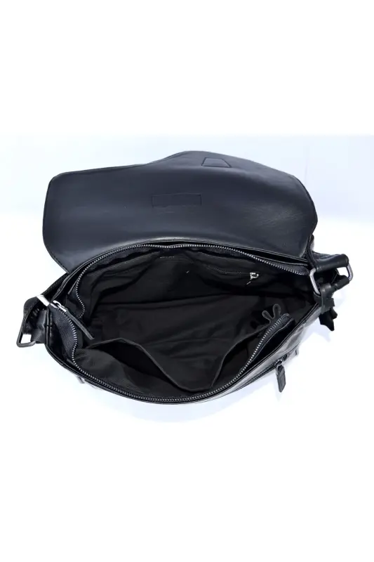Philip Black Genuine Real Leather Messenger&Document Bag-Black - 5