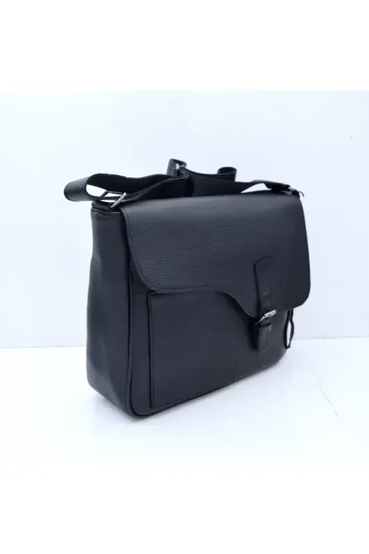 Philip Black Genuine Real Leather Messenger&Document Bag-Black - 2