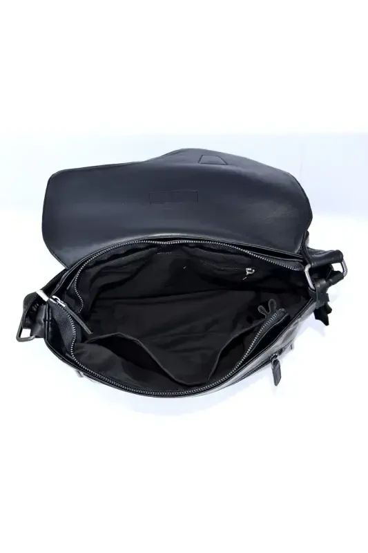 Philip Black Genuine Real Leather Messenger&Document Bag-Black - 5