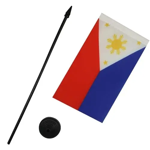 Philippines Table Flag 4'' x 6'' - Filipino Desk Flag 15 x 10 cm. - Black plastic stick and base - AZ FLAG - 3