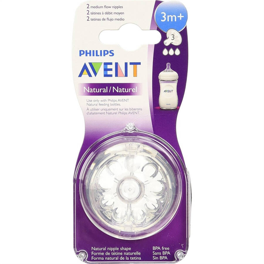 Philips Avent Natural Baby Bottle Nipple +3 Months 2 Pack - 9