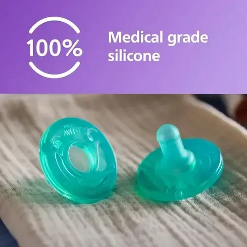 Philips Avent Soothie Orthodontic Baby Pacifiers, 100% Silicone Pacifiers, One Piece, BPA-Free, for Babies 3-18 Months, Green, 4 Pack, Model SCF192/45 - 3