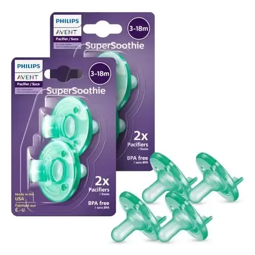 Philips Avent Soothie 3-18 Month Orthodontic Baby Pacifiers, 100% Silicone Pacifiers, One Piece, BPA-Free, Green, 4 Pack, Model SCF192/45 - 1