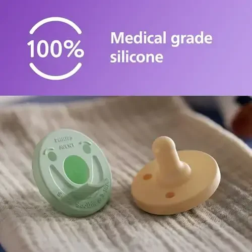 Philips Avent Soothie Orthodontic Baby Pacifiers, 100% Silicone Pacifiers, One Piece, BPA-Free, for Babies 3-18 Months, 2 Green and 2 Yellow, 4 Pack, Model SCF192/72 - 4