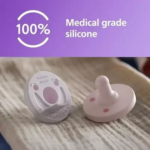 Philips Avent Soothie Orthodontic Baby Pacifiers, 100% Silicone Pacifiers, One Piece, BPA-Free, for Babies 3-18 Months, 2 Lilac and 2 Pink, 4 Pack, Model SCF192/70 - 4