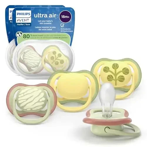 Philips Avent Ultra Air Pacifiers - Orthodontic Design, for Babies 18 Months+, Extra-Firm Silicone Symmetrical Nipple, BPA-Free, with 2 Sterilizing Cases, 4 Pack, SCF349/55 - PHILIPS AVENT