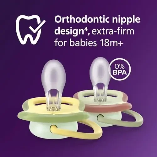 Philips Avent Ultra Air Nighttime Pacifiers - Orthodontic Design, for Babies 18 Months+, Glow in The Dark, Extra-Firm Silicone Symmetrical Nipple, BPA-Free, 2 Sterilizing Cases, 4 Pack, SCF376/38 - 3
