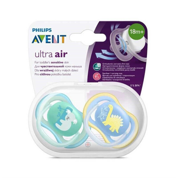 Philips Avent Ultra Air Glow in the Dark Patterned Night Soothers 2-Pack +18M - Boys - 1