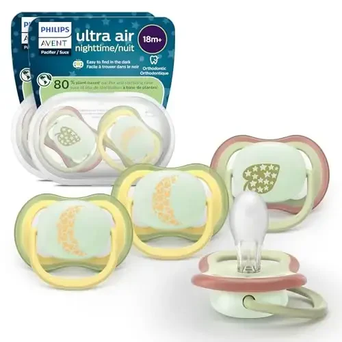 Philips Avent Ultra Air Nighttime Pacifiers - Orthodontic Design, for Babies 18 Months+, Glow in The Dark, Extra-Firm Silicone Symmetrical Nipple, BPA-Free, 2 Sterilizing Cases, 4 Pack, SCF376/38 - 1