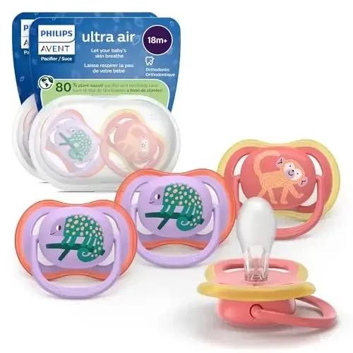 Philips Avent Ultra Air Pacifiers - Orthodontic Design, for Babies 18 Months+, Extra-Firm Silicone Symmetrical Nipple, BPA-Free, with 2 Sterilizing Cases, 4 Pack, SCF349/54 - 1