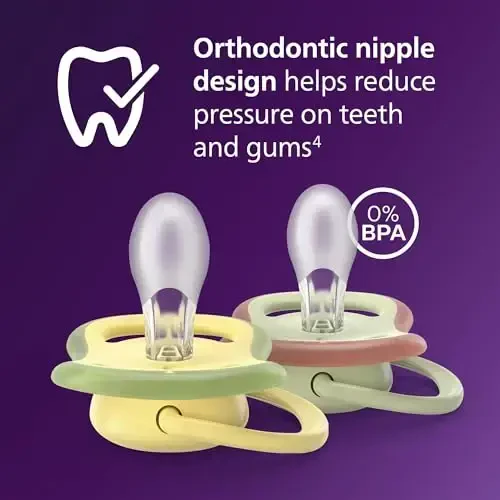 Philips Avent Ultra Air Pacifiers - Ortodontik Dizayn, 18 oydan oshgan chaqaloqlar uchun, qo'shimcha qattiq silikon simmetrik emzik, BPA-siz, 2 sterilizatsiya qutisi bilan, 4 dona, SCF349/55 - 3