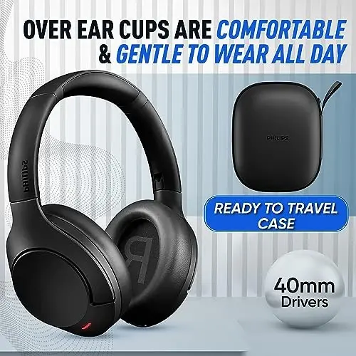 Philips Wireless Headphones Noise Cancelling, Stereo Over Ear Wireless Headphones with Removable Mic, Bluetooth Headset with Microphone, Lightweight and Touch Control, 55 Hours Playtime - 4
