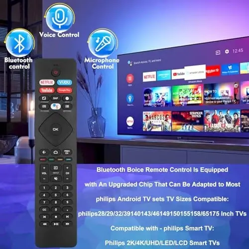 Philips ovozli televizori uchun 2 dona ovozli masofadan boshqarish pulti. Philip 4K UltraHD Smart Android TV uchun universal masofadan boshqarish pulti Google Assistant bilan. Philips 43