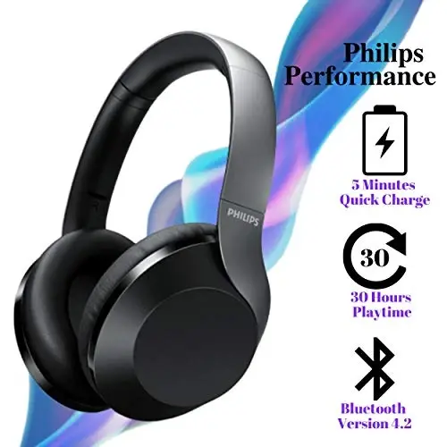 Philips PH802 Wireless Bluetooth Over-Ear Headphones Noise Isolation Stereo with Hi-Res Audio, up to 30 Hours Playtime with Rapid Charge (TAPH802BK) - 2