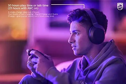 Philips PH805 Active Noise Canceling (ANC) Over Ear Wireless Bluetooth Performance Headphones w/ Hi-Res Audio, Comfort Fit and 30 hours of playtime (TAPH805BK) - 4