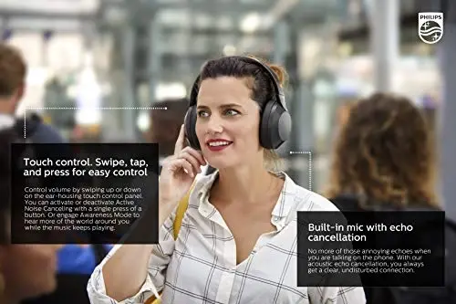 Philips PH805 Active Noise Canceling (ANC) Over Ear Wireless Bluetooth Performance Headphones w/ Hi-Res Audio, Comfort Fit and 30 hours of playtime (TAPH805BK) - 5