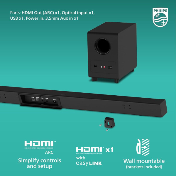 Philips TAB7568 5.1 Kanal Soundbar, Kablosuz Subwoofer ve Kablolu Surround Hoparlörler - 5