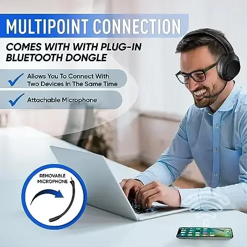 Philips Wireless Headphones Noise Cancelling, Stereo Over Ear Wireless Headphones with Removable Mic, Bluetooth Headset with Microphone, Lightweight and Touch Control, 55 Hours Playtime - 5