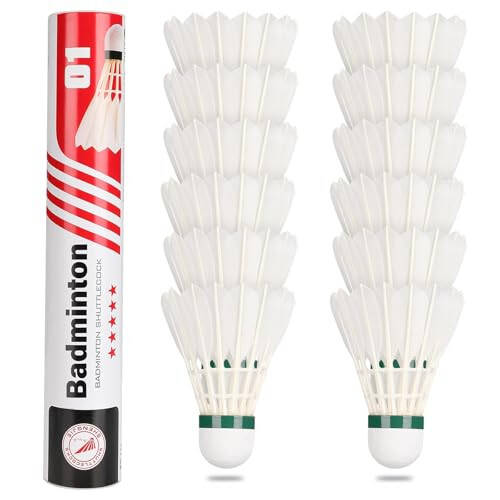 Philonext Goose Feather Badminton Shuttlecocks Birdies, 12 Pack Hight Speed Training Badminton Balls with Great Stability for Indoor Outdoor - 1