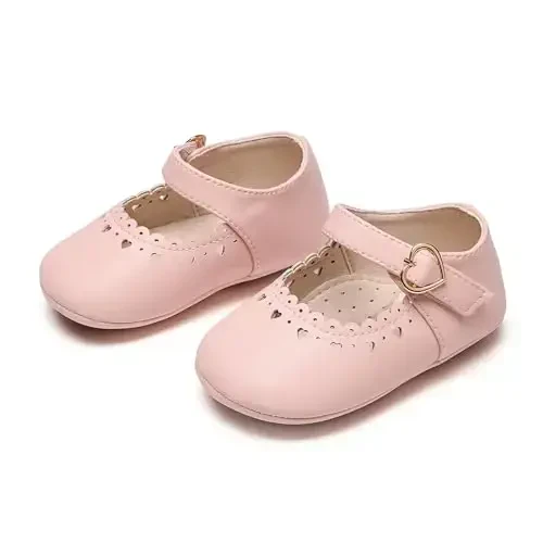 PHIRAMIN Baby Girls Mary Jane Flats - Infant Newborn Walking Shoes Soft Rubber Sole Princess Wedding - 9